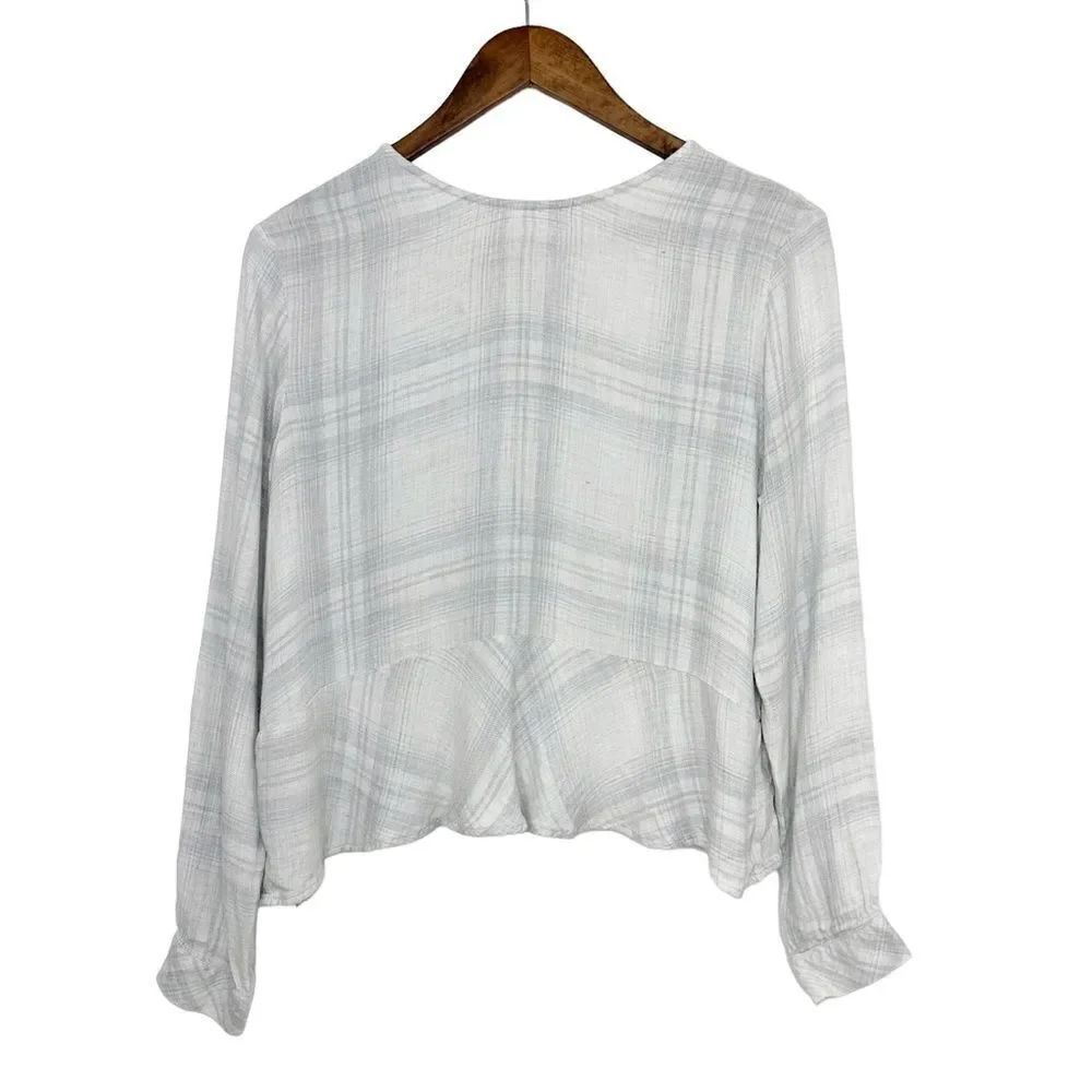 Cloth & Stone Anthropologie Peplum Back Button Top Gray Plaid Size Small